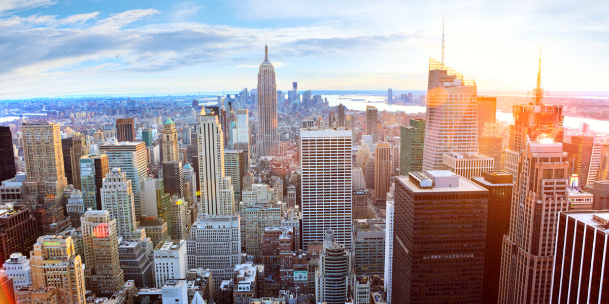 A city skyline of buildings 