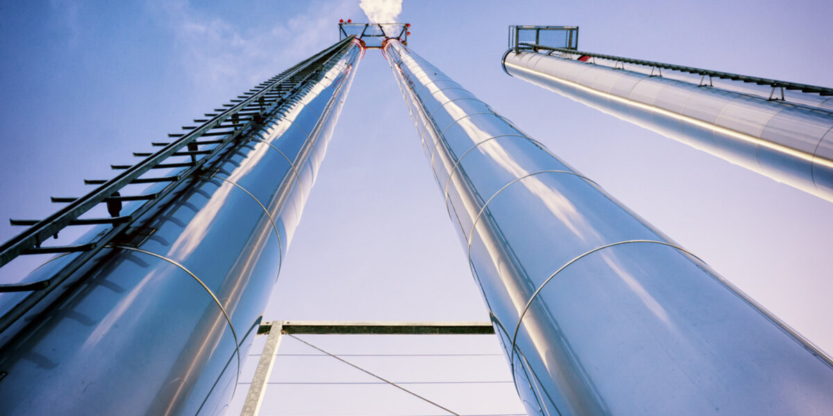 Power plant smoke stacks using combined heat and power (CHP).