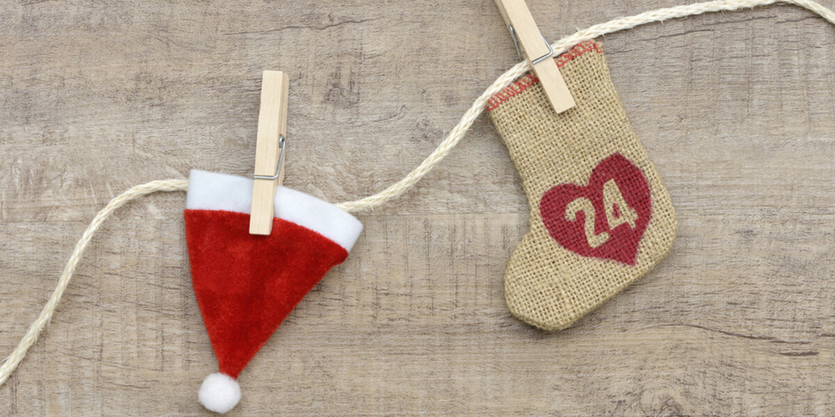 Santa hat and stocking decoration, counting down to Christmas